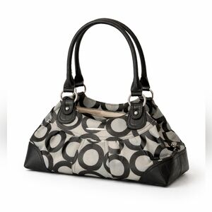 Luxanne Purse Coach Signature Jacquard Shoulder Bag | Black & Gray Leather Trim